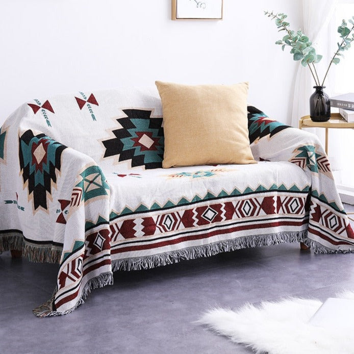 Bohemian Knitted Blanket Bed Plaid white