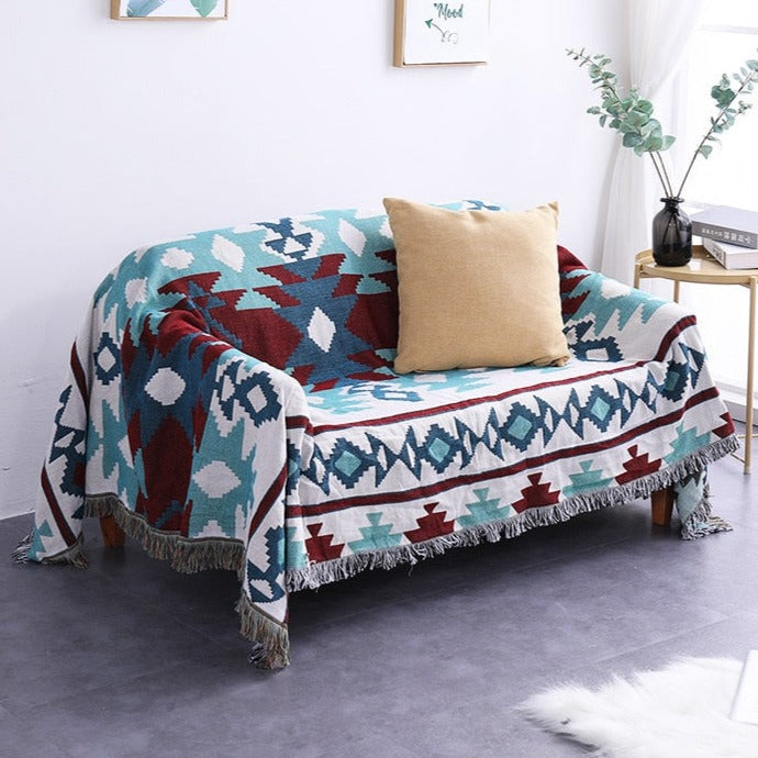 Bohemian Knitted Blanket Bed Plaid blue