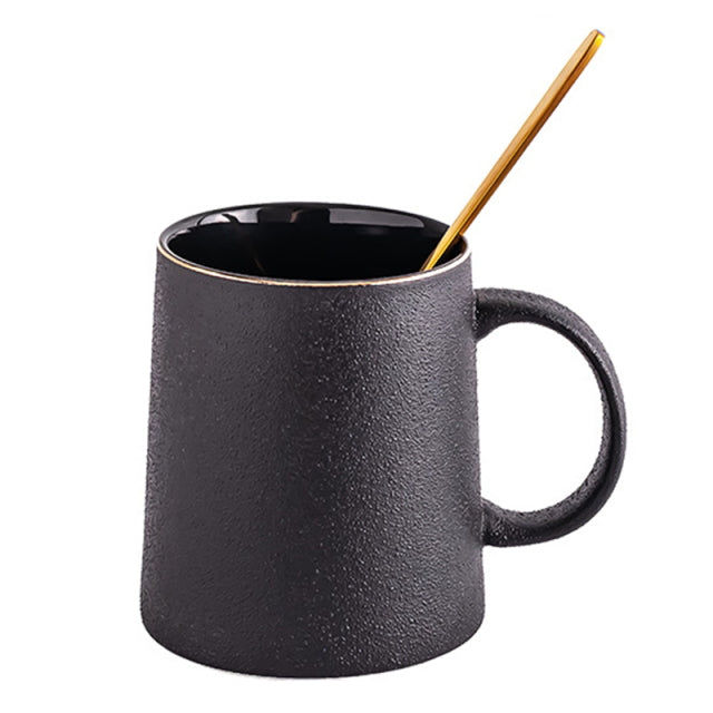 Black Vintage Ceramic Mug with Golden Circle