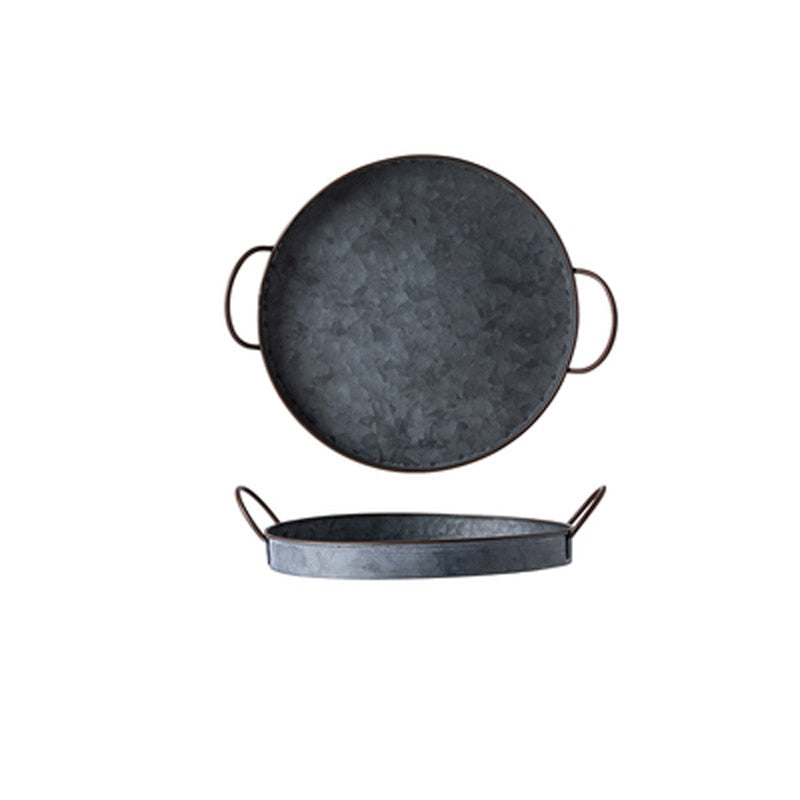 European Style Retro Round Decorative Iron Plate With Handles