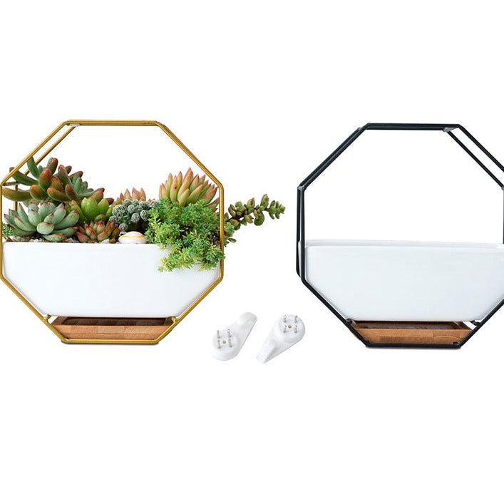 Simple Octagonal Geometric Wall Hanging Ceramic Flower Pot
