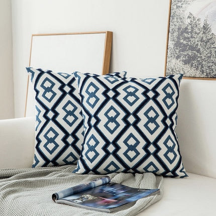 EMBROIDERED Cushion Cover Navy Blue White