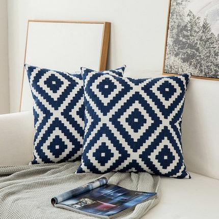EMBROIDERED Cushion Cover Navy Blue White
