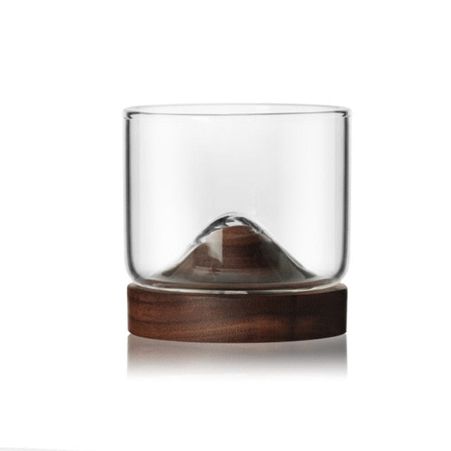 Transparent Mountain Glass with Wooden Base