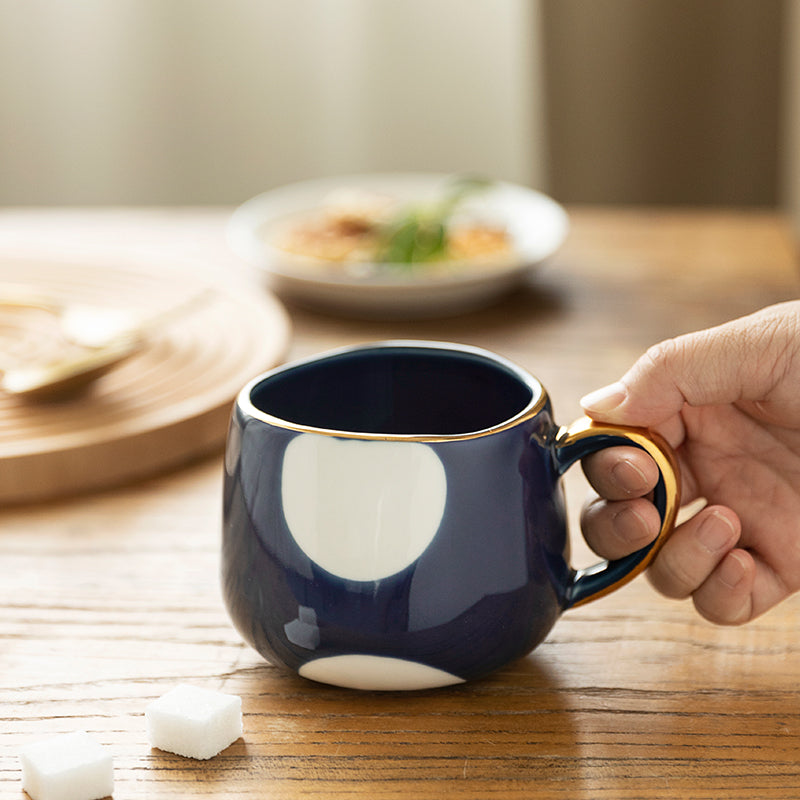 Creative Ceramic Coffee Cup with Points and Stripes Patterns