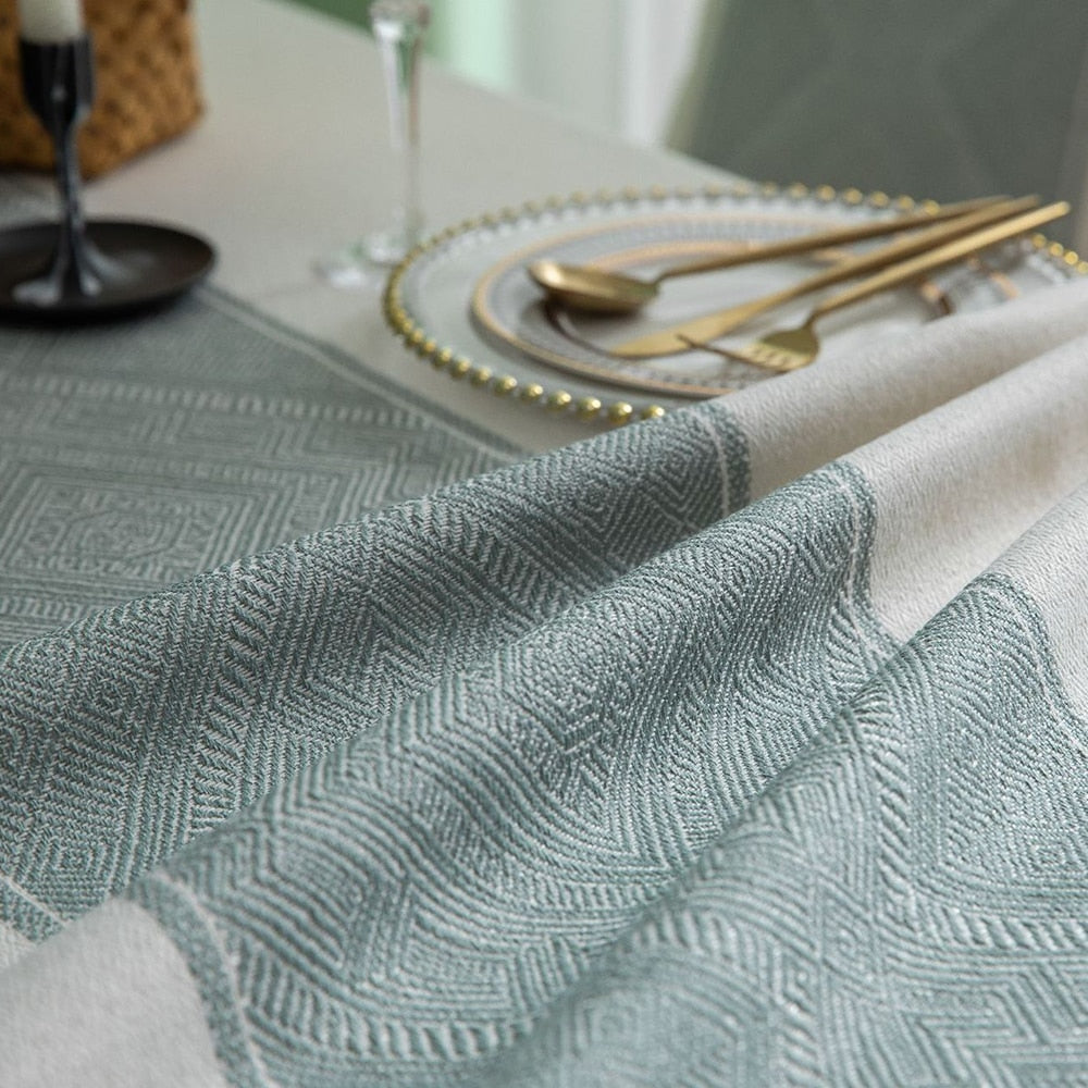 Linen Geometric Jacquard Tablecloth