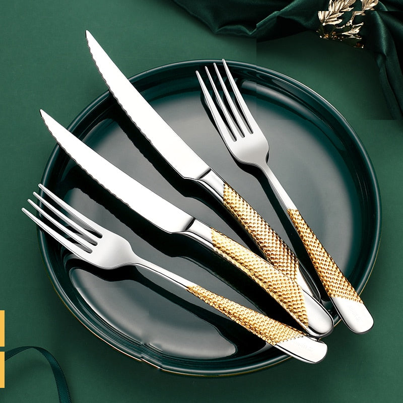 Home Cutlery Set Golden and Silver Luxury Style