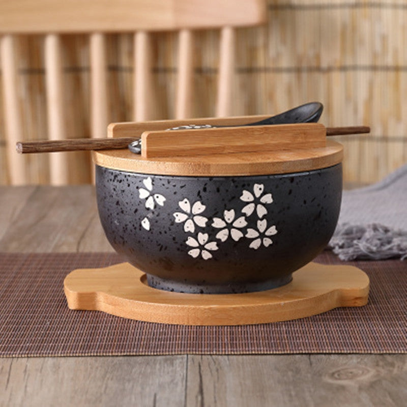 Japanese Ceramic Bowl with Chopstick and Spoon