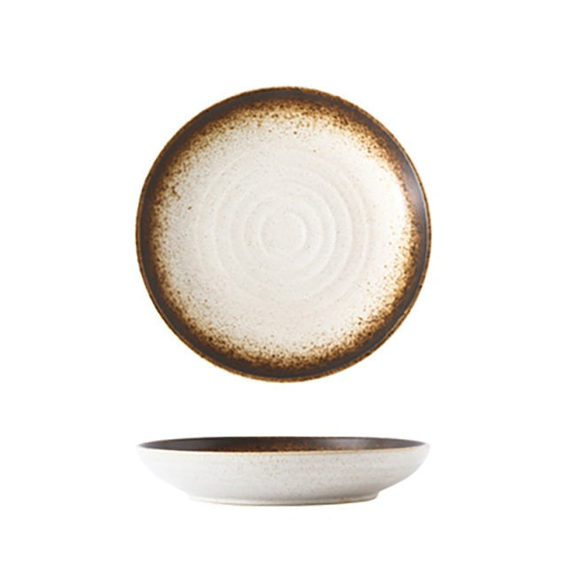 Round Retro Ceramic Plates Japanese Style