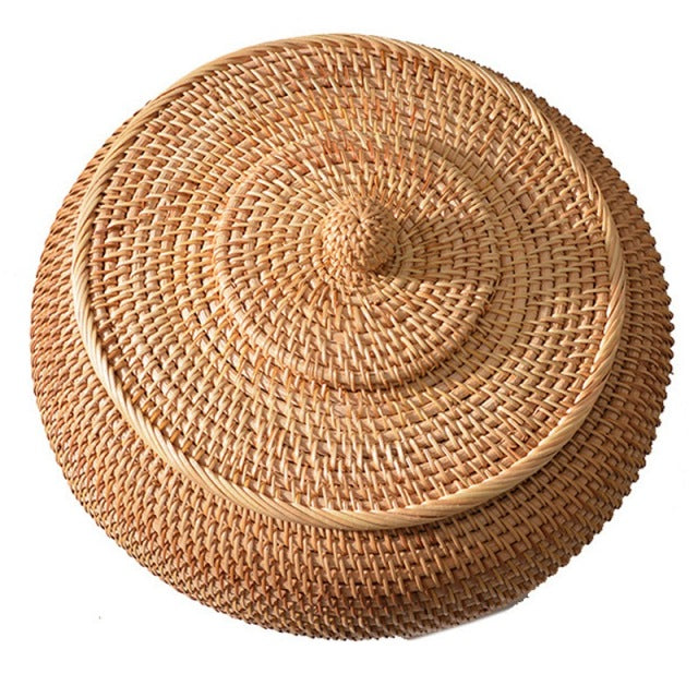 Round Rattan Boxes with Lid Hand-Woven
