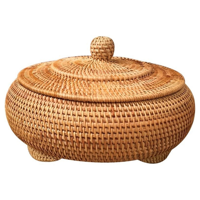 Round Rattan Boxes with Lid Hand-Woven