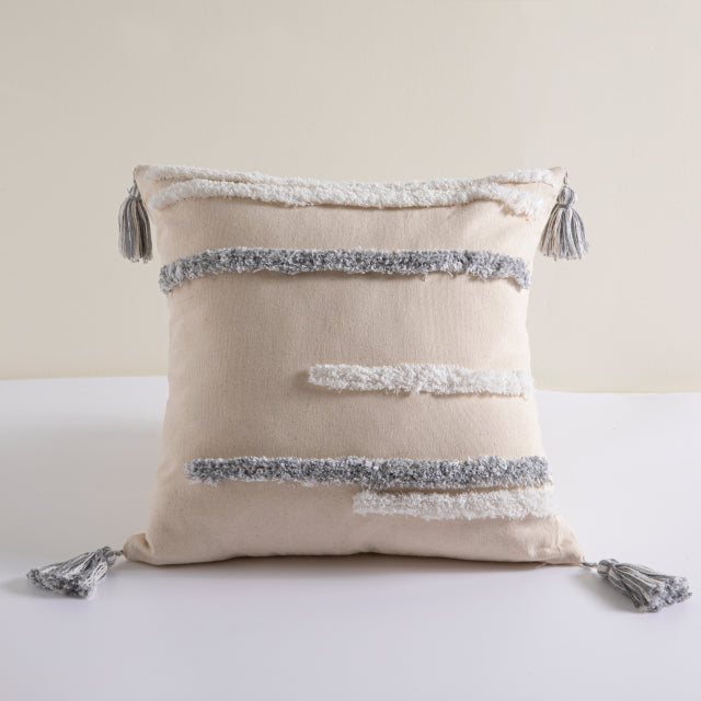 DURABLE GREY Cushion Cover Cotton Linen with Tassels