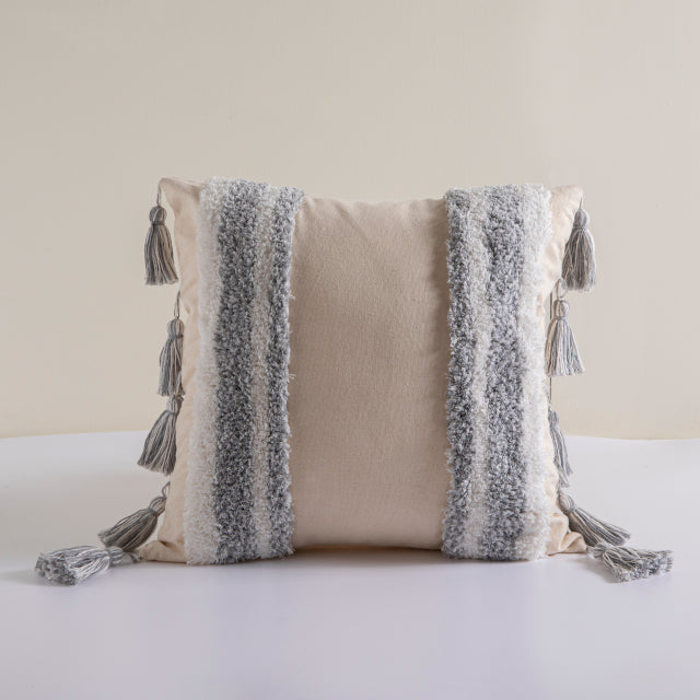 DURABLE GREY Cushion Cover Cotton Linen with Tassels