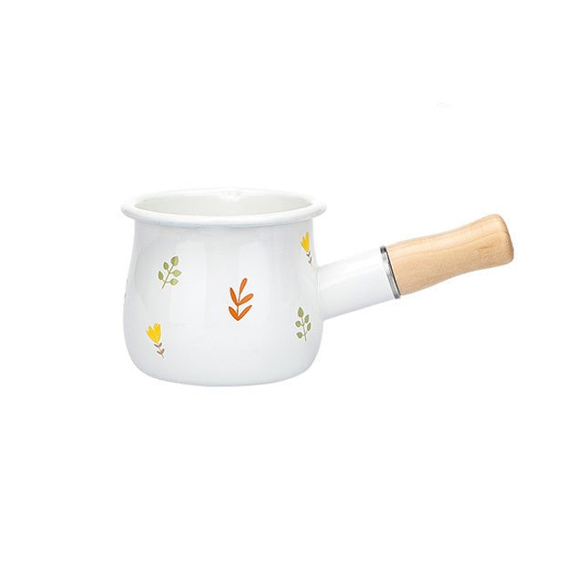 Enamel Milk Pot With Wooden Handle