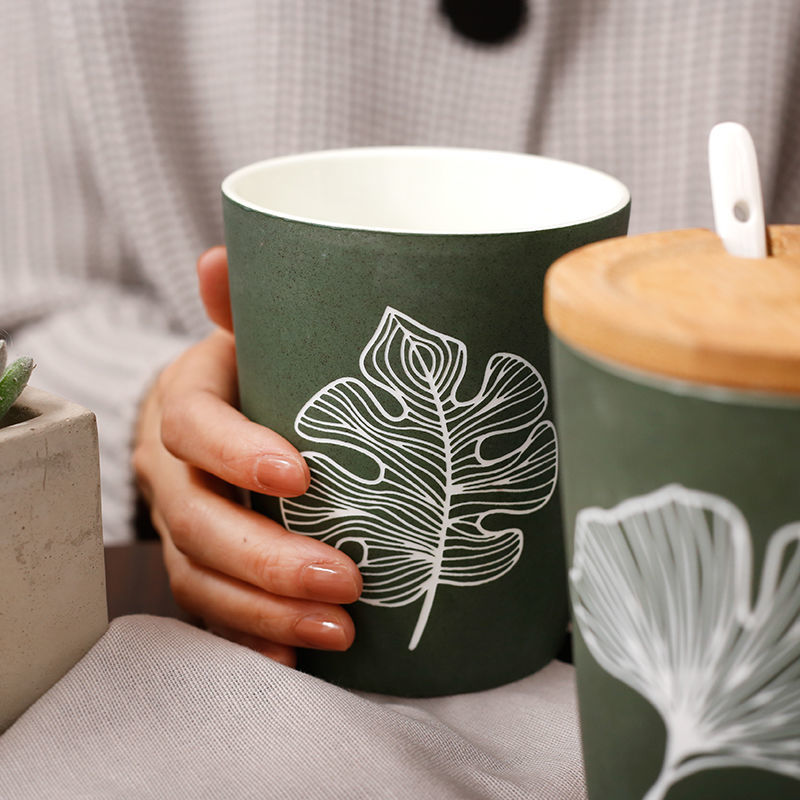 Leaf Pattern Ceramic Coffee Mug