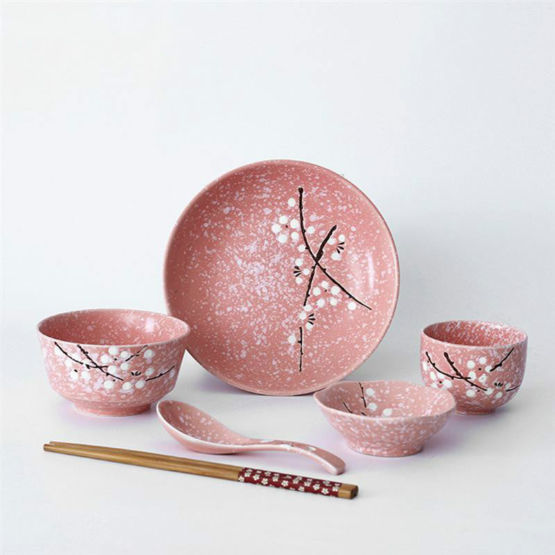 Japanese Style Ceramic Pink Tableware Set
