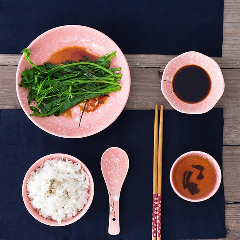 Japanese Style Ceramic Pink Tableware Set