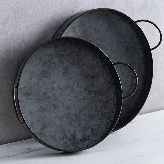European Style Retro Round Decorative Iron Plate With Handles