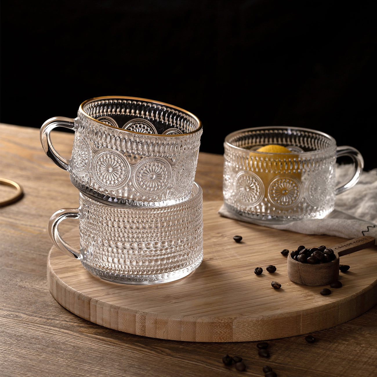 Embossed Glass Cup Nordic Retro Style