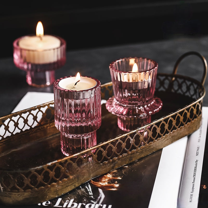 Modern Pink Glass Small Candle Stand
