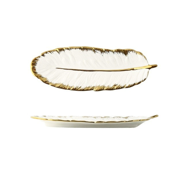 Luxury Ceramic Platter Tray Feather Shape