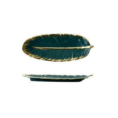 Luxury Ceramic Platter Tray Feather Shape