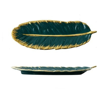 Luxury Ceramic Platter Tray Feather Shape