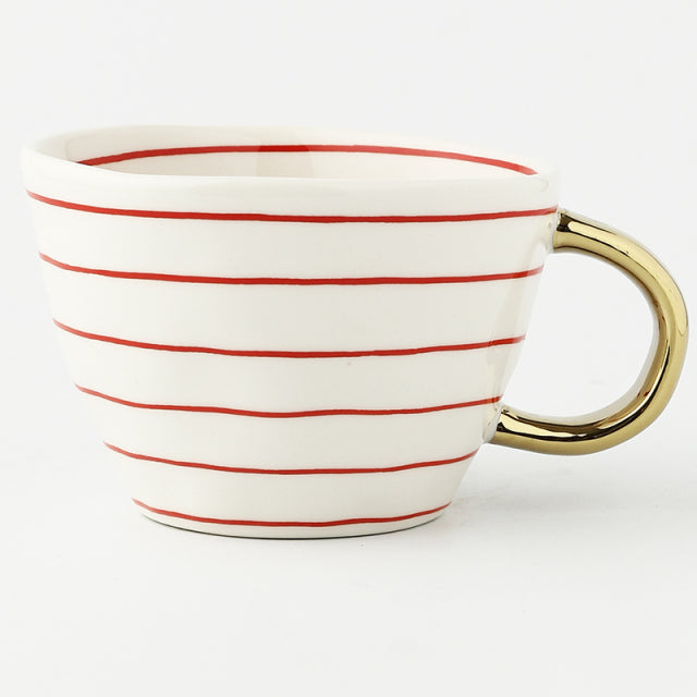 Hand Painted Geometric Ceramic Mugs With Gold Handle