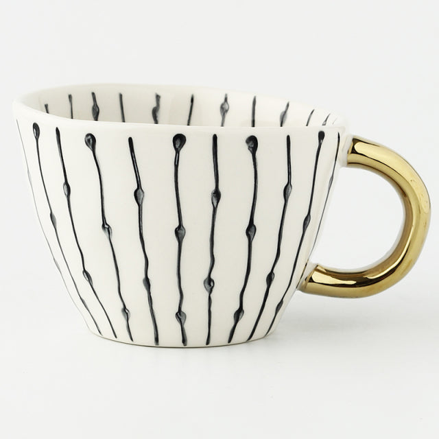 Hand Painted Geometric Ceramic Mugs With Gold Handle