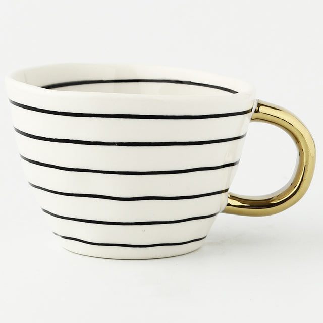 Hand Painted Geometric Ceramic Mugs With Gold Handle