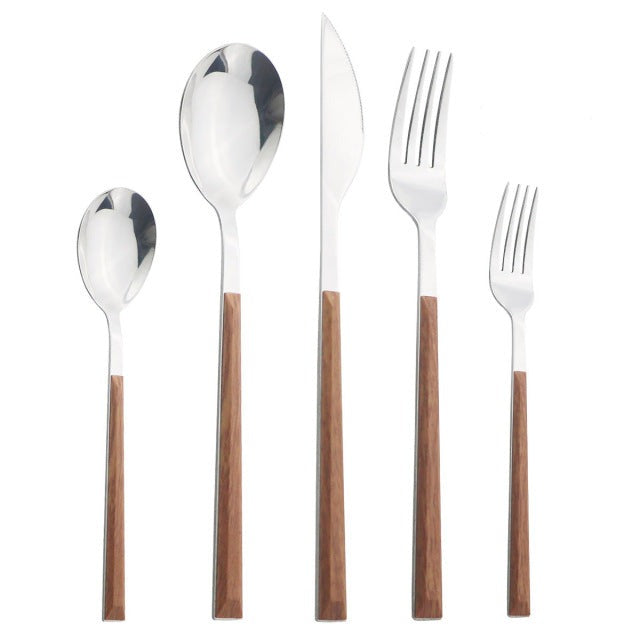 Wood and Marble Handle Cutlery Set Stainless Steel