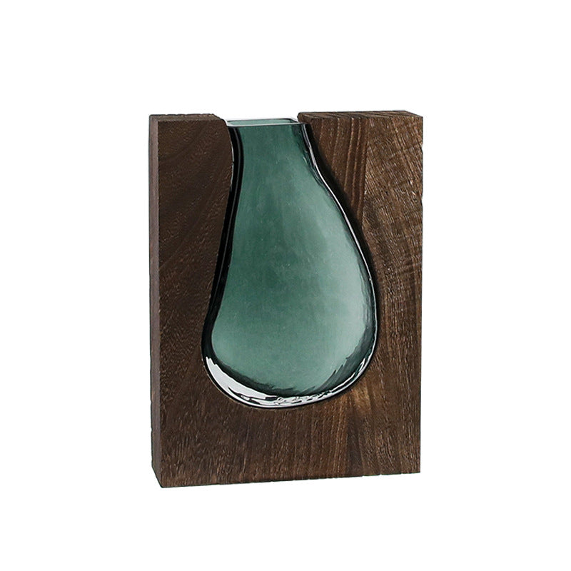 Nordic Log Solid Wood Transparent Glass Vase