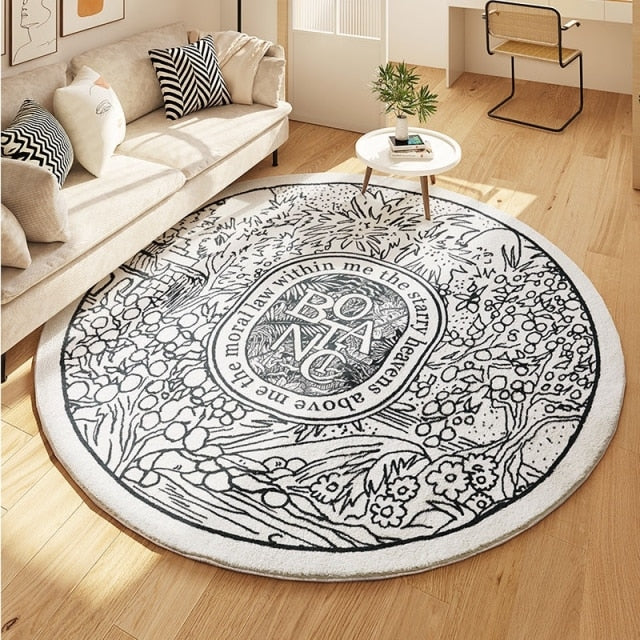 Round Carpet for Living Room with Floral Pattern