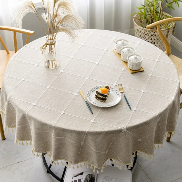 Plaid Cotton Linen Round Tablecloth