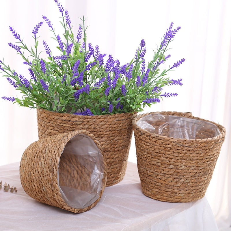 Straw Weaving Flower Pots for Indoor Outdoor Decor