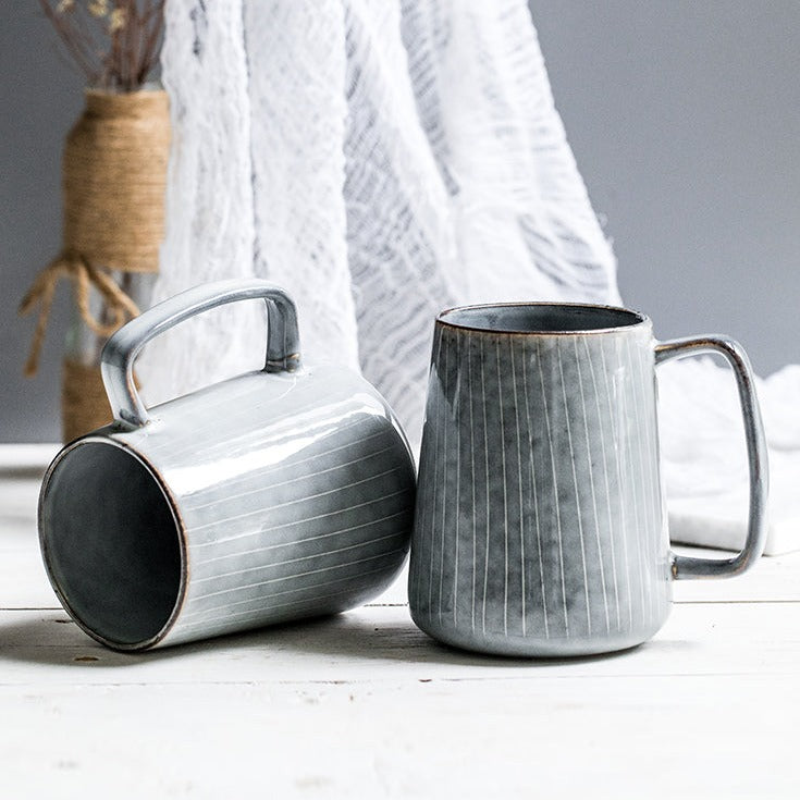 Retro Ceramic Mug with Stripe Patterns