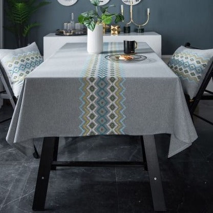 Nordic Linen Geometric Embroidered Waterproof Tablecloth