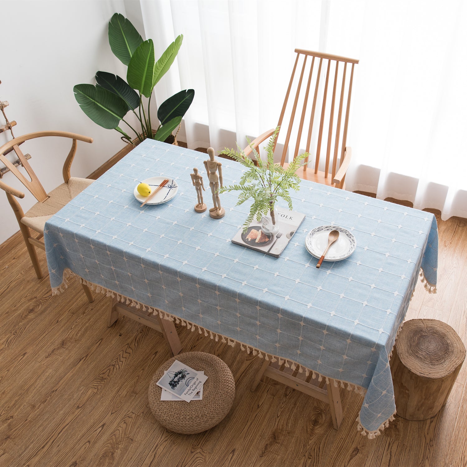 Cotton Linen Tablecloth with Embroidered Rectangular Japan Style