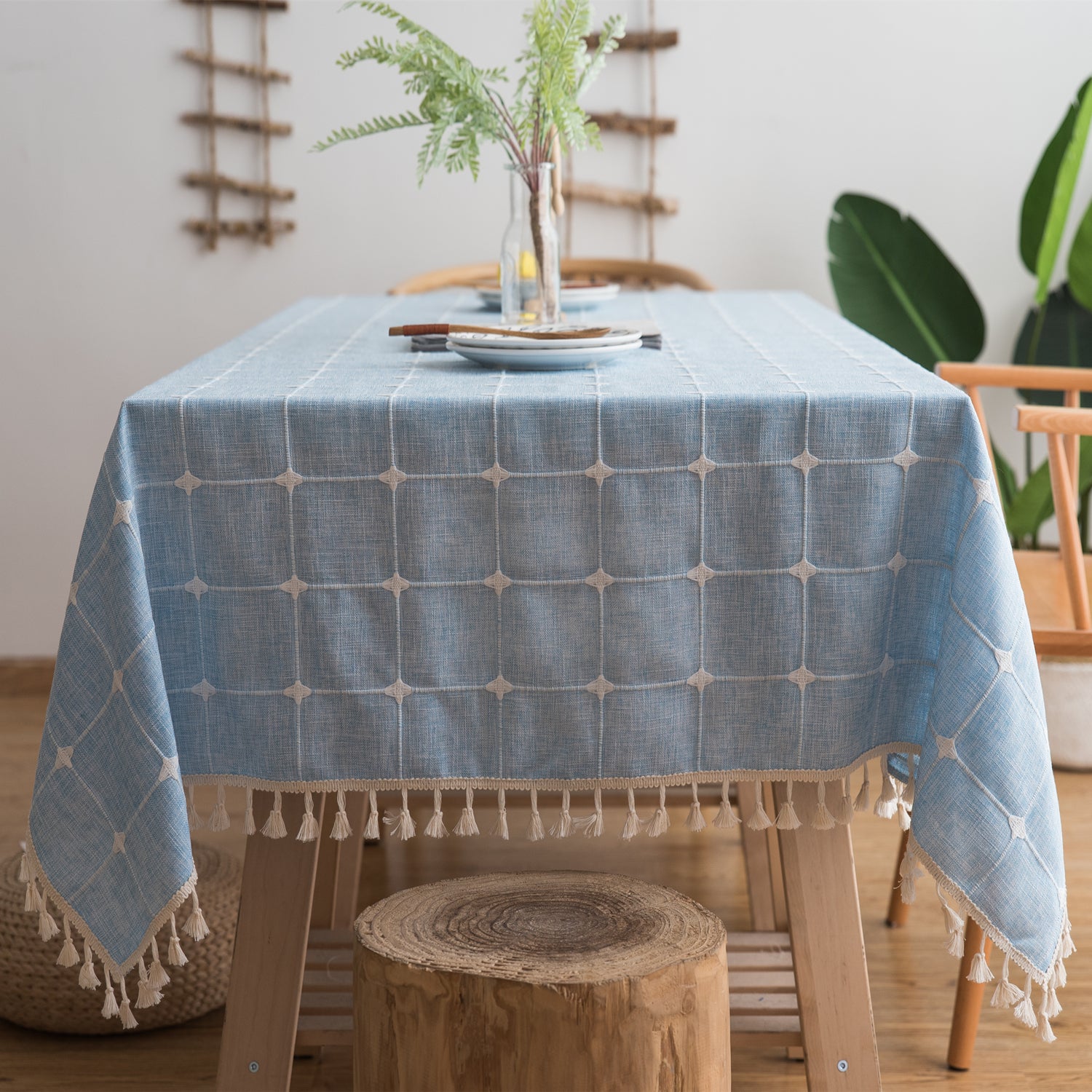 Cotton Linen Tablecloth with Embroidered Rectangular Japan Style