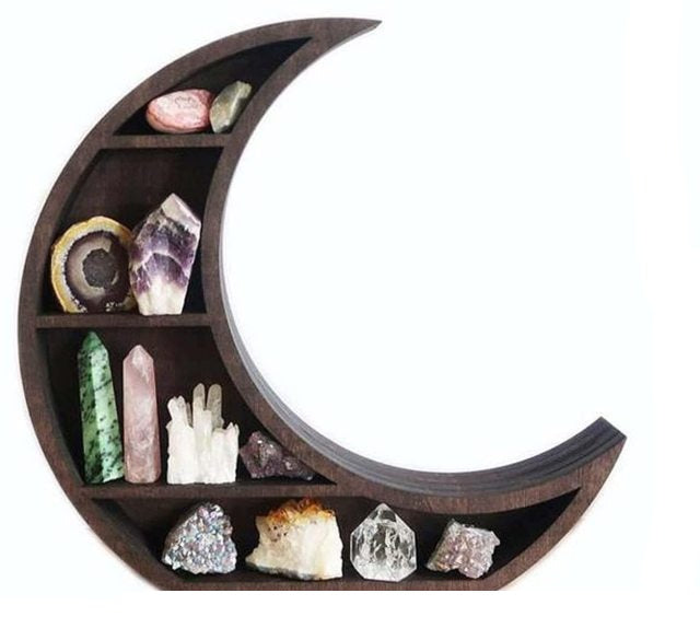Wooden Moon Shelf for Crystals