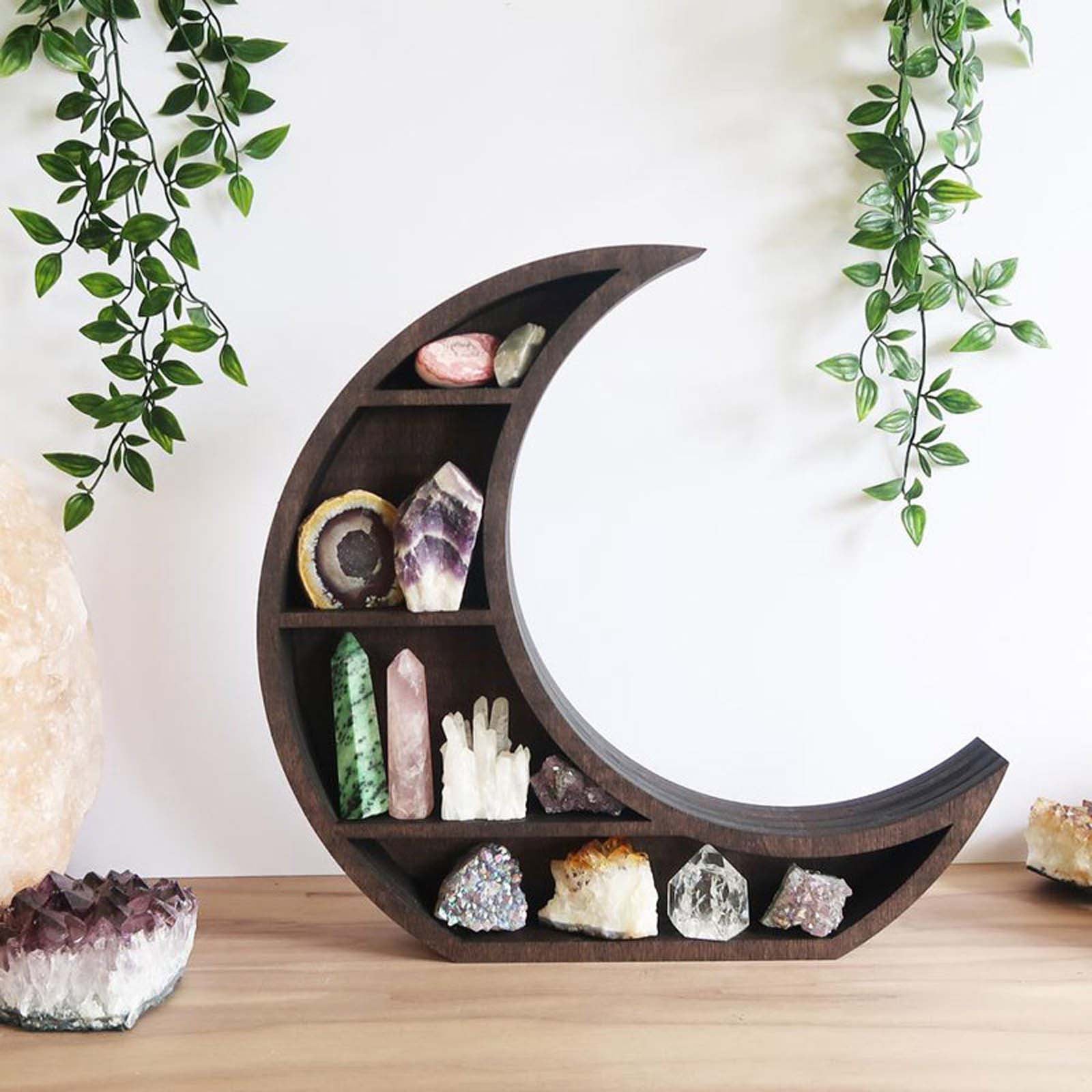 Wooden Moon Shelf for Crystals