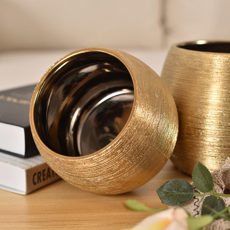 Gold-Plated Ceramic Flower Pot