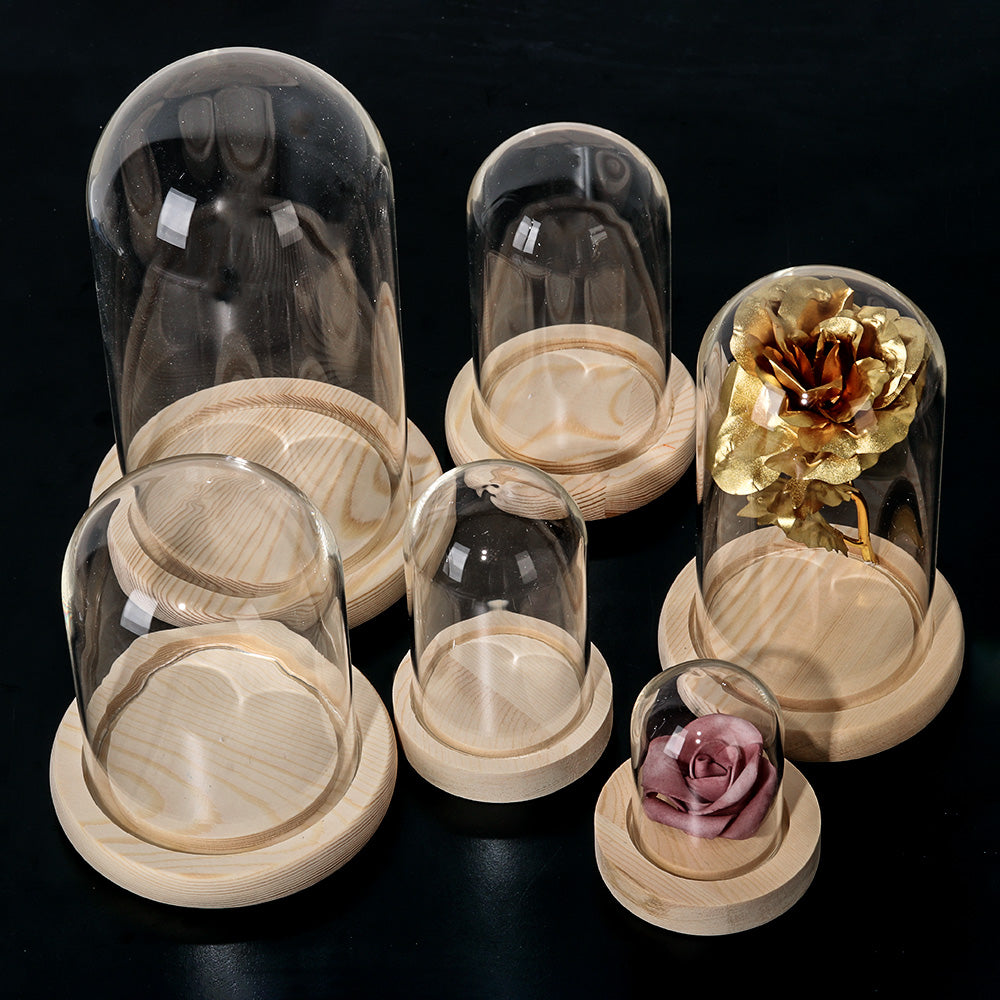 Wooden Base Glass Flower Vase