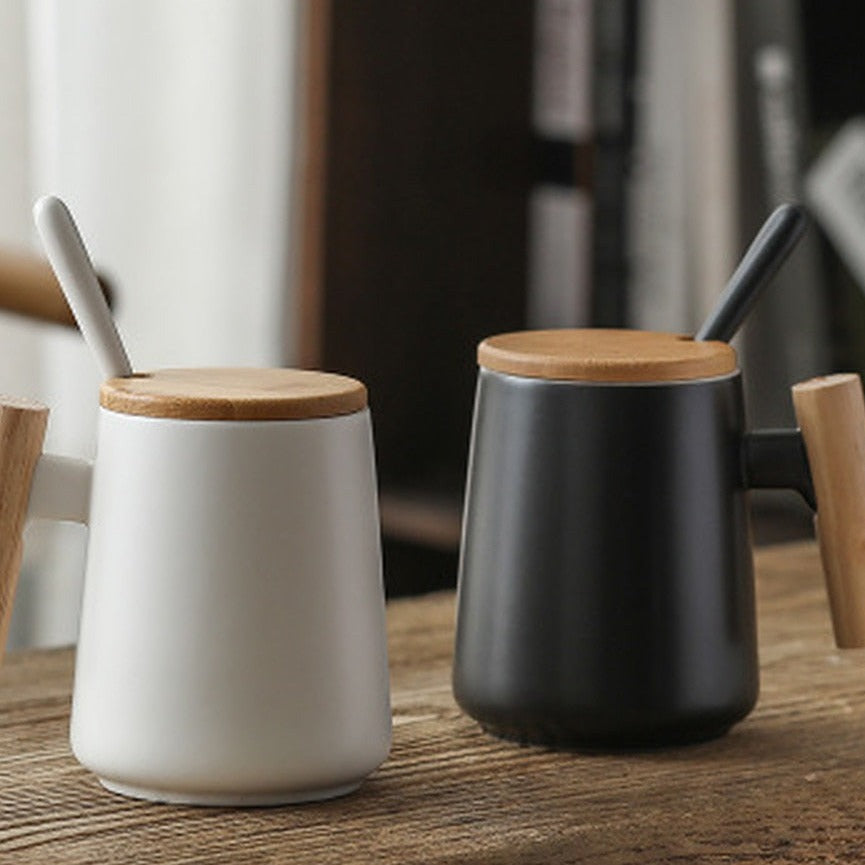 Nordic Style Ceramic Coffee Mug Wooden Handle