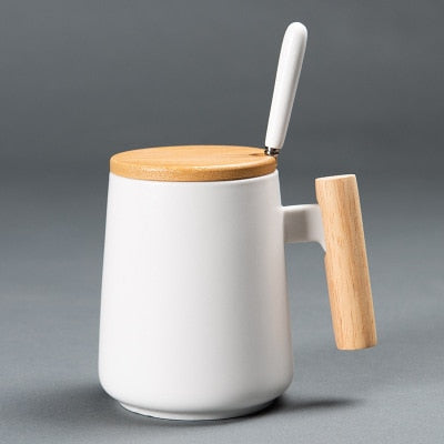 Nordic Style Ceramic Coffee Mug Wooden Handle