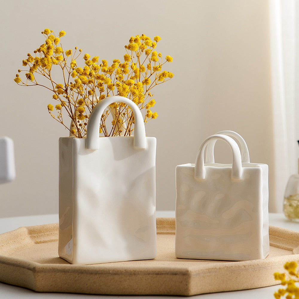 White Ceramic Nordic Portable Flower Vase for Home Decor