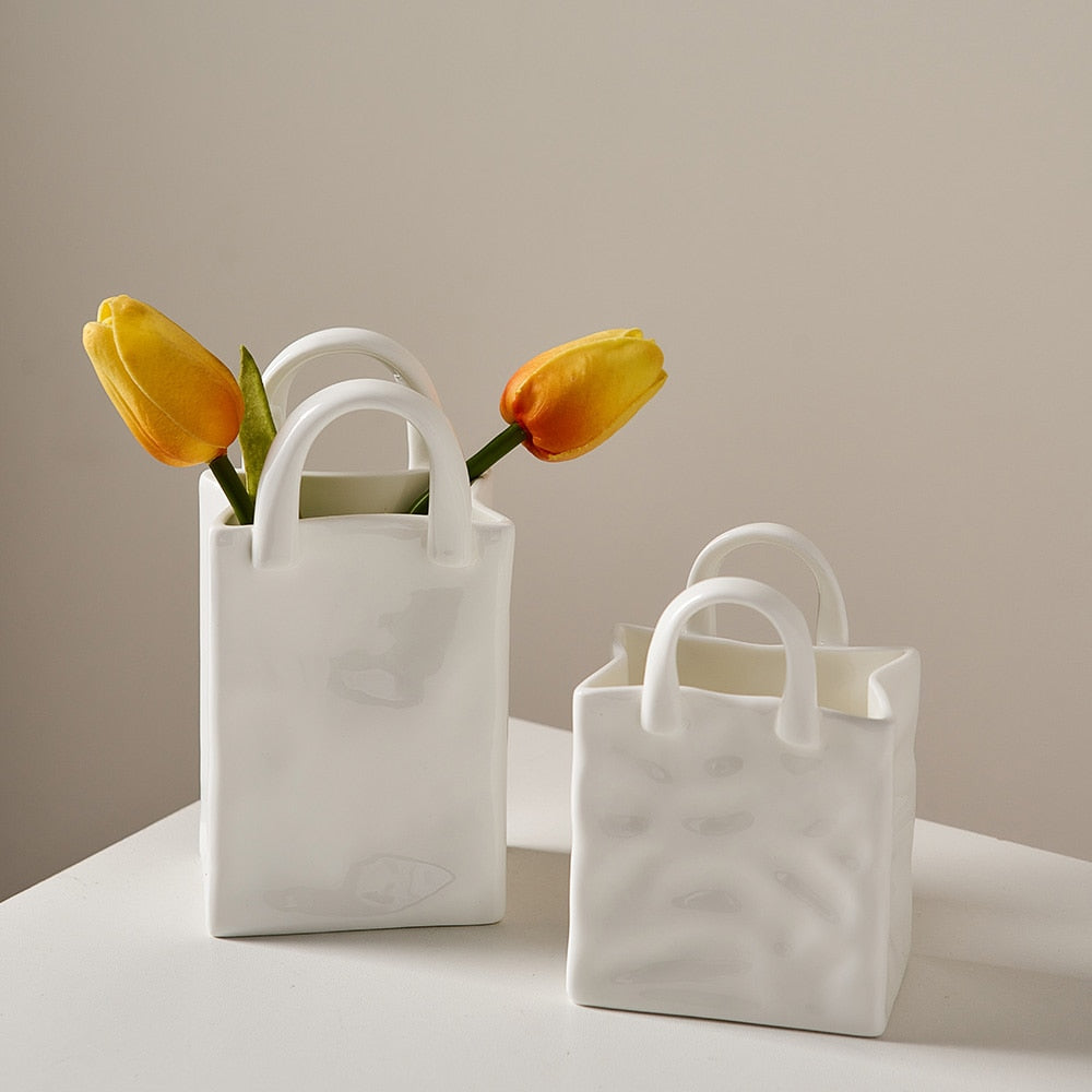 White Ceramic Nordic Portable Flower Vase for Home Decor