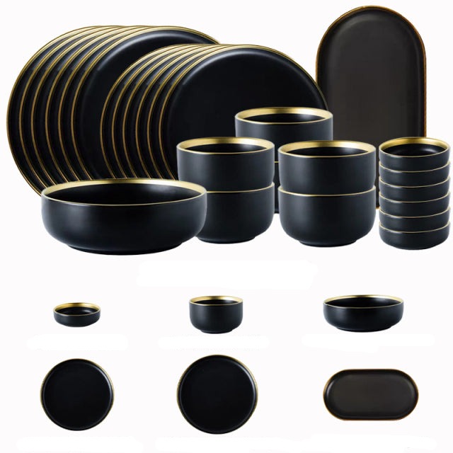 Black Tableware Porcelain Dinner Plates