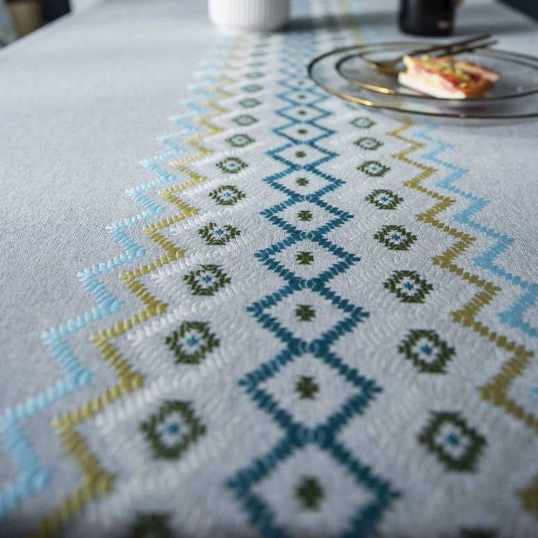 Nordic Linen Geometric Embroidered Waterproof Tablecloth