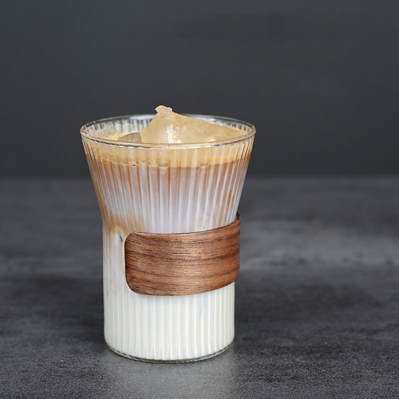 Glass Coffee Mug with Walnut Holder